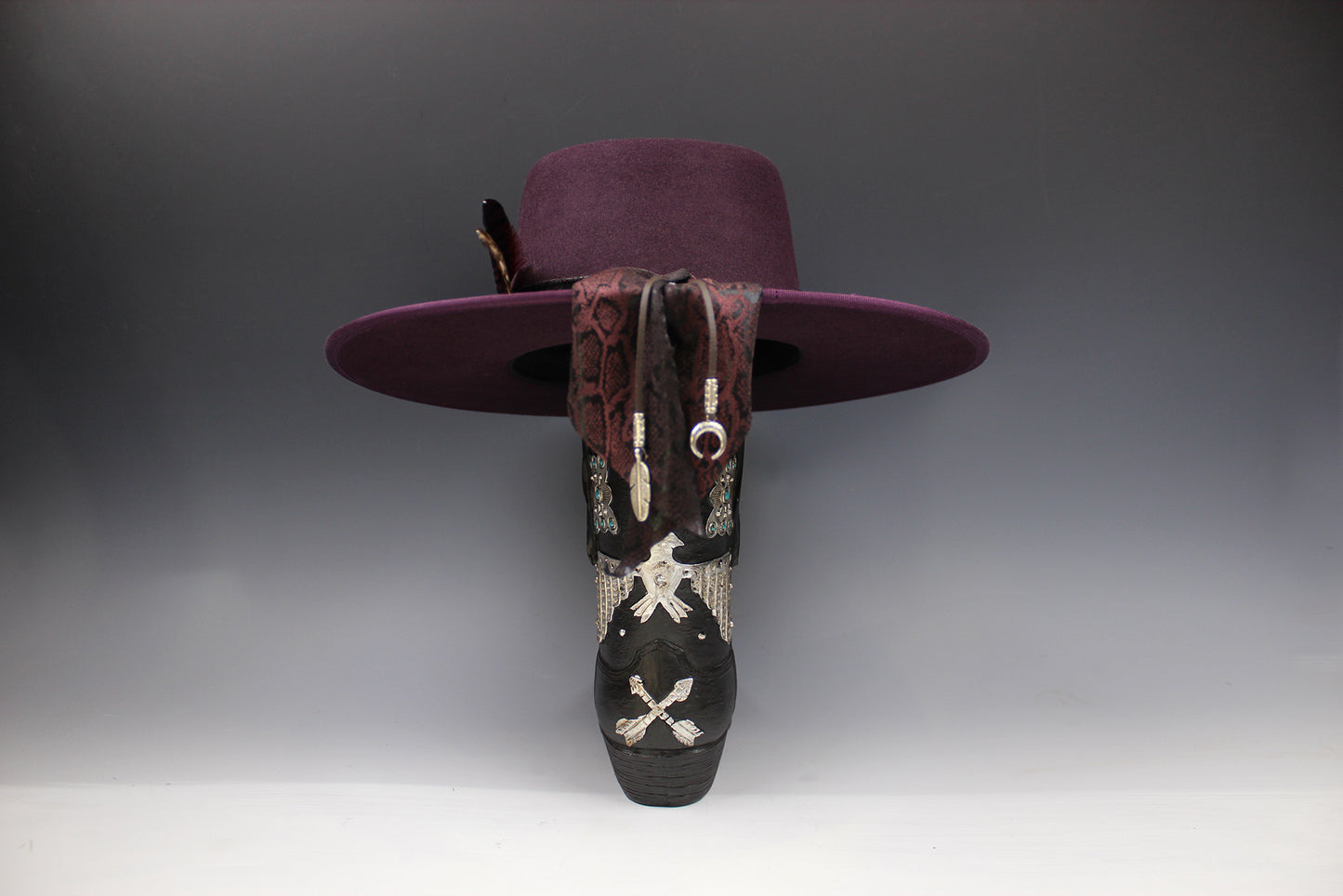 One Off Custom Fedora: Plum Wool Felt Wide Flat Brim Fedora Medium 57cm