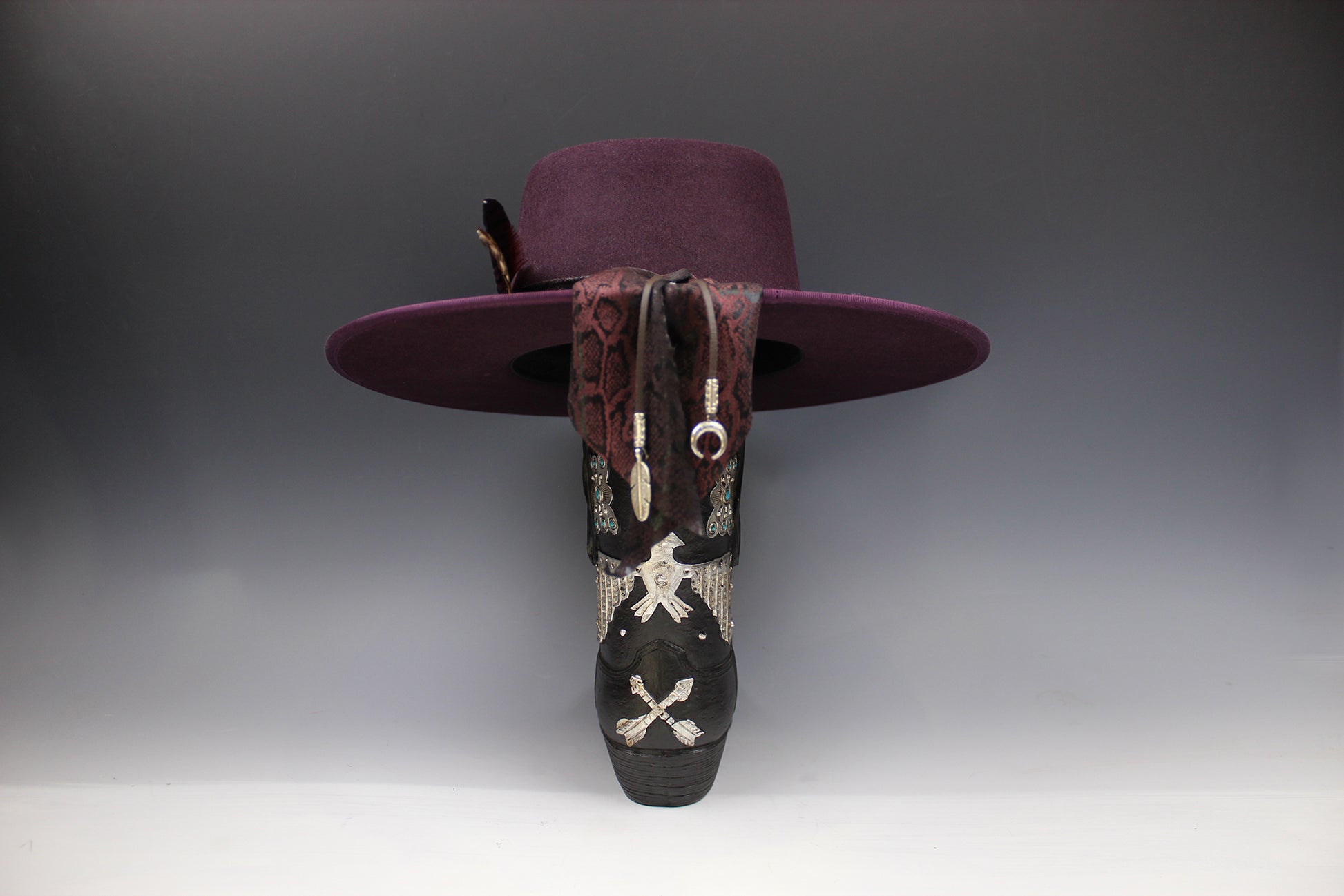 One Off Custom Fedora: Plum Wool Felt Wide Flat Brim Fedora Medium 57cm
