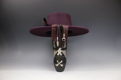 One Off Custom Fedora: Plum Wool Felt Wide Flat Brim Fedora Medium 57cm