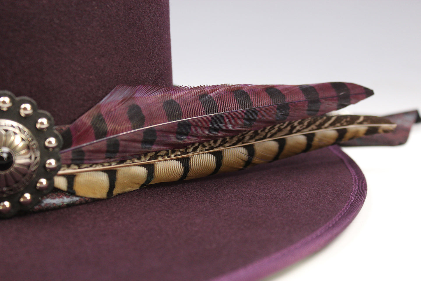 One Off Custom Fedora: Plum Wool Felt Wide Flat Brim Fedora Medium 57cm