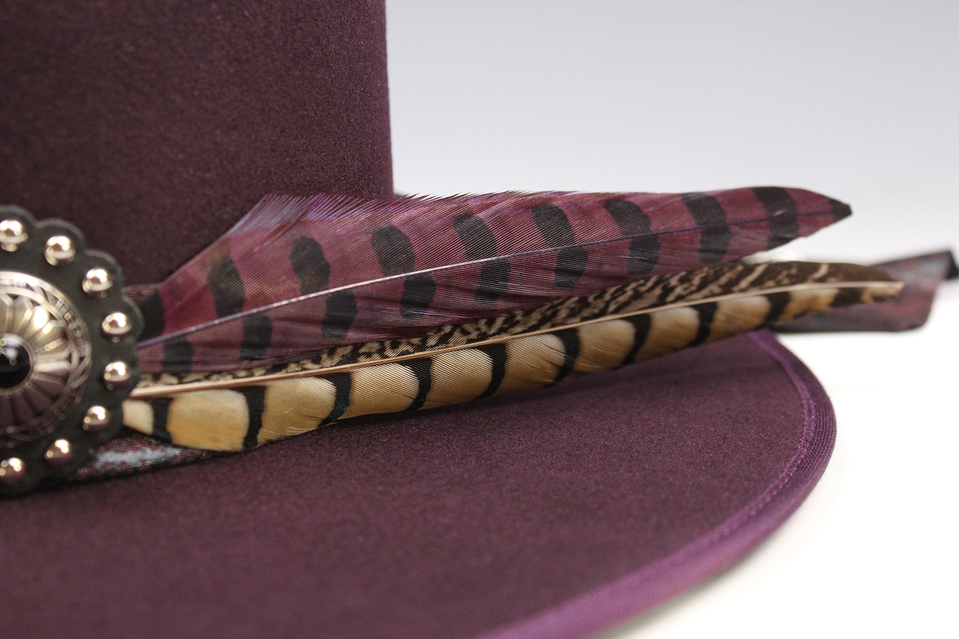 One Off Custom Fedora: Plum Wool Felt Wide Flat Brim Fedora Medium 57cm