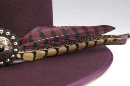 One Off Custom Fedora: Plum Wool Felt Wide Flat Brim Fedora Medium 57cm