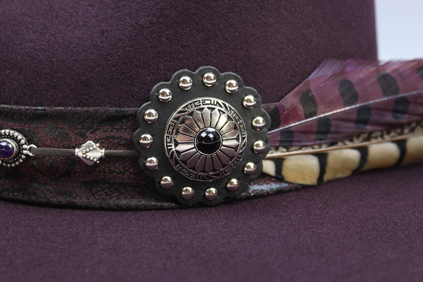 One Off Custom Fedora: Plum Wool Felt Wide Flat Brim Fedora Medium 57cm