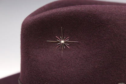 One Off Custom Fedora: Plum Wool Felt Wide Flat Brim Fedora Medium 57cm