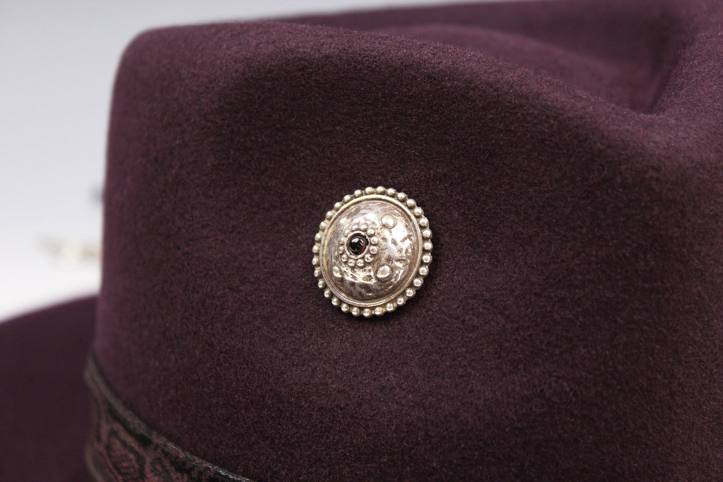 One Off Custom Fedora: Plum Wool Felt Wide Flat Brim Fedora Medium 57cm