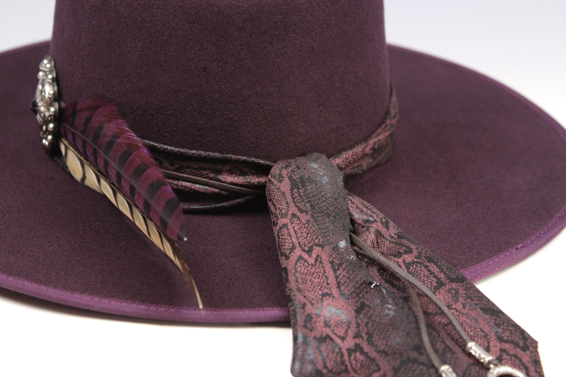 One Off Custom Fedora: Plum Wool Felt Wide Flat Brim Fedora Medium 57cm