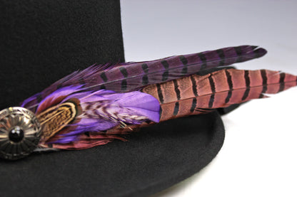 One Off Custom Gambler Hat: Black Wool Felt with purple detailing size Extra Large 61cm