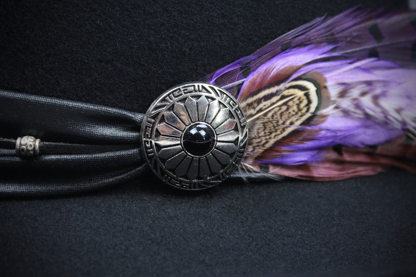 One Off Custom Gambler Hat: Black Wool Felt with purple detailing size Extra Large 61cm