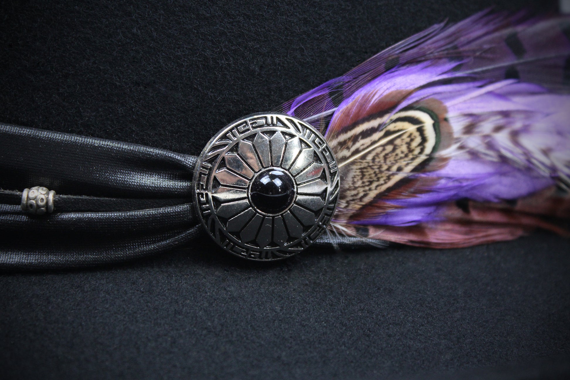 One Off Custom Gambler Hat: Black Wool Felt with purple detailing size Extra Large 61cm