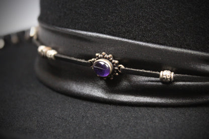 One Off Custom Gambler Hat: Black Wool Felt with purple detailing size Extra Large 61cm