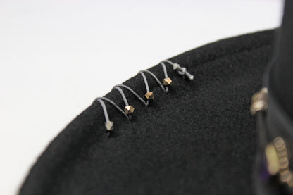 One Off Custom Gambler Hat: Black Wool Felt with purple detailing size Extra Large 61cm