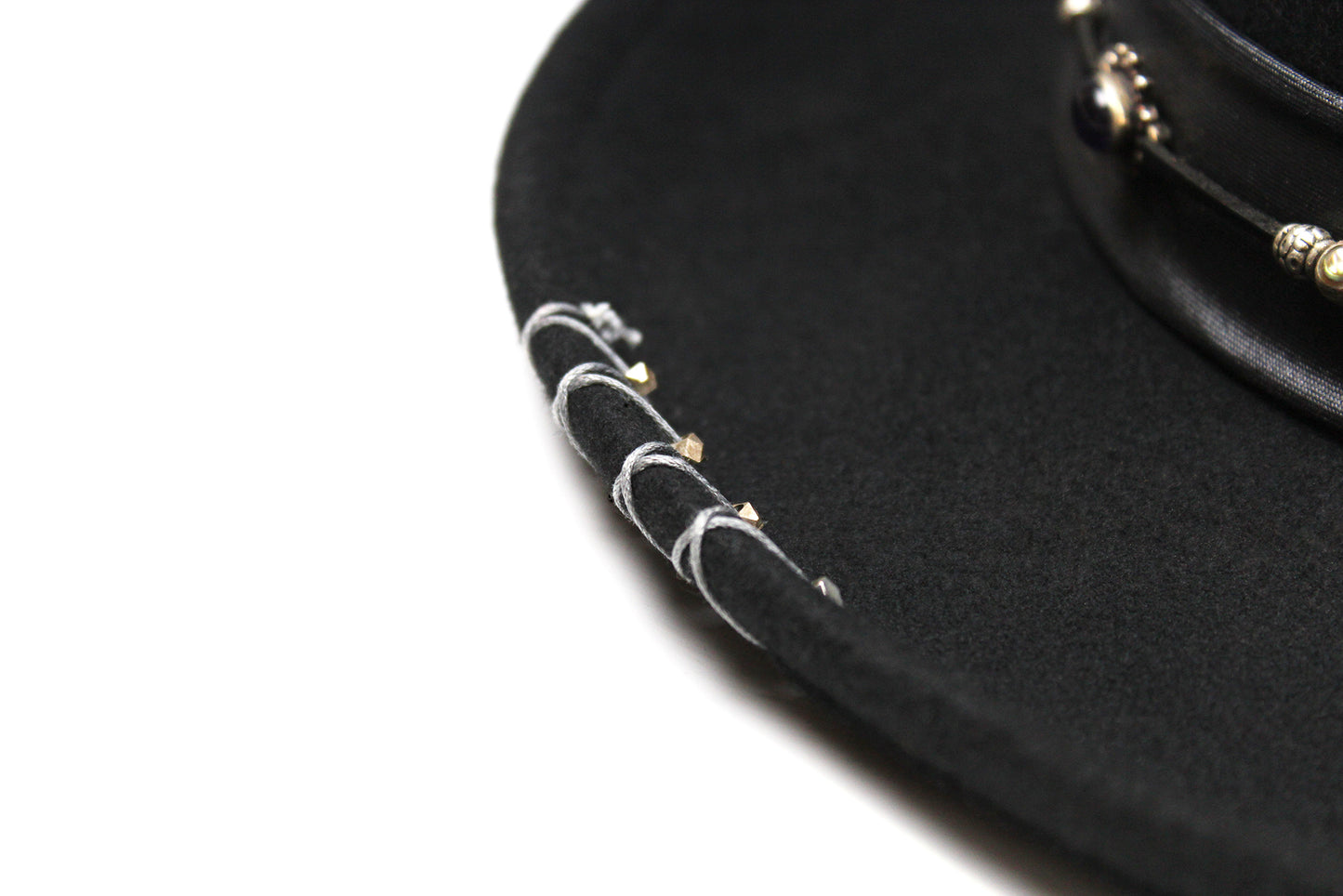 One Off Custom Gambler Hat: Black Wool Felt with purple detailing size Extra Large 61cm