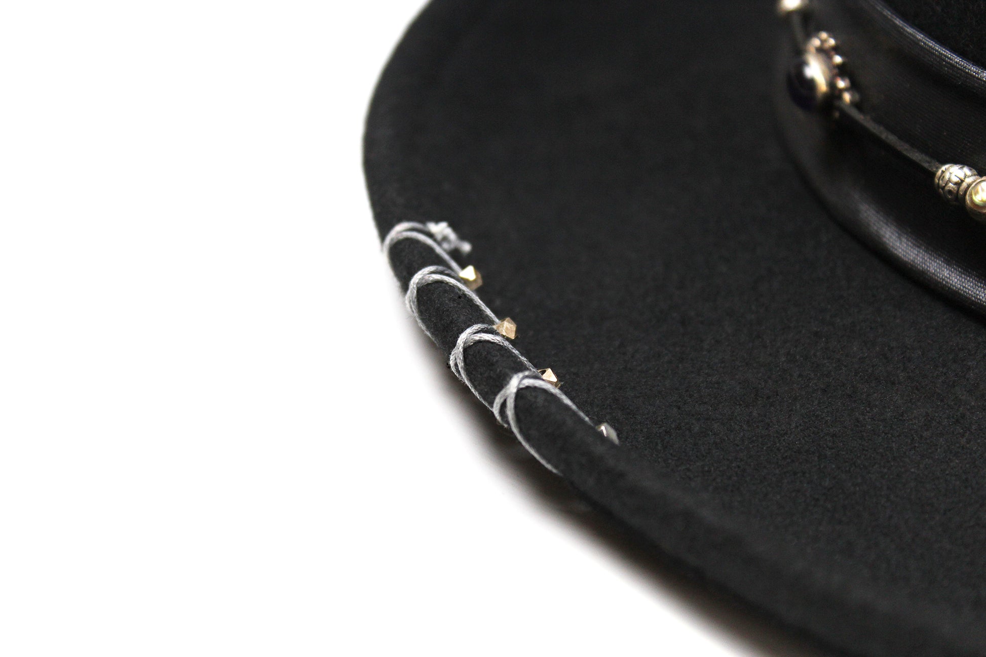 One Off Custom Gambler Hat: Black Wool Felt with purple detailing size Extra Large 61cm