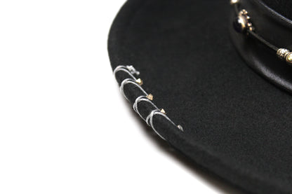 One Off Custom Gambler Hat: Black Wool Felt with purple detailing size Extra Large 61cm