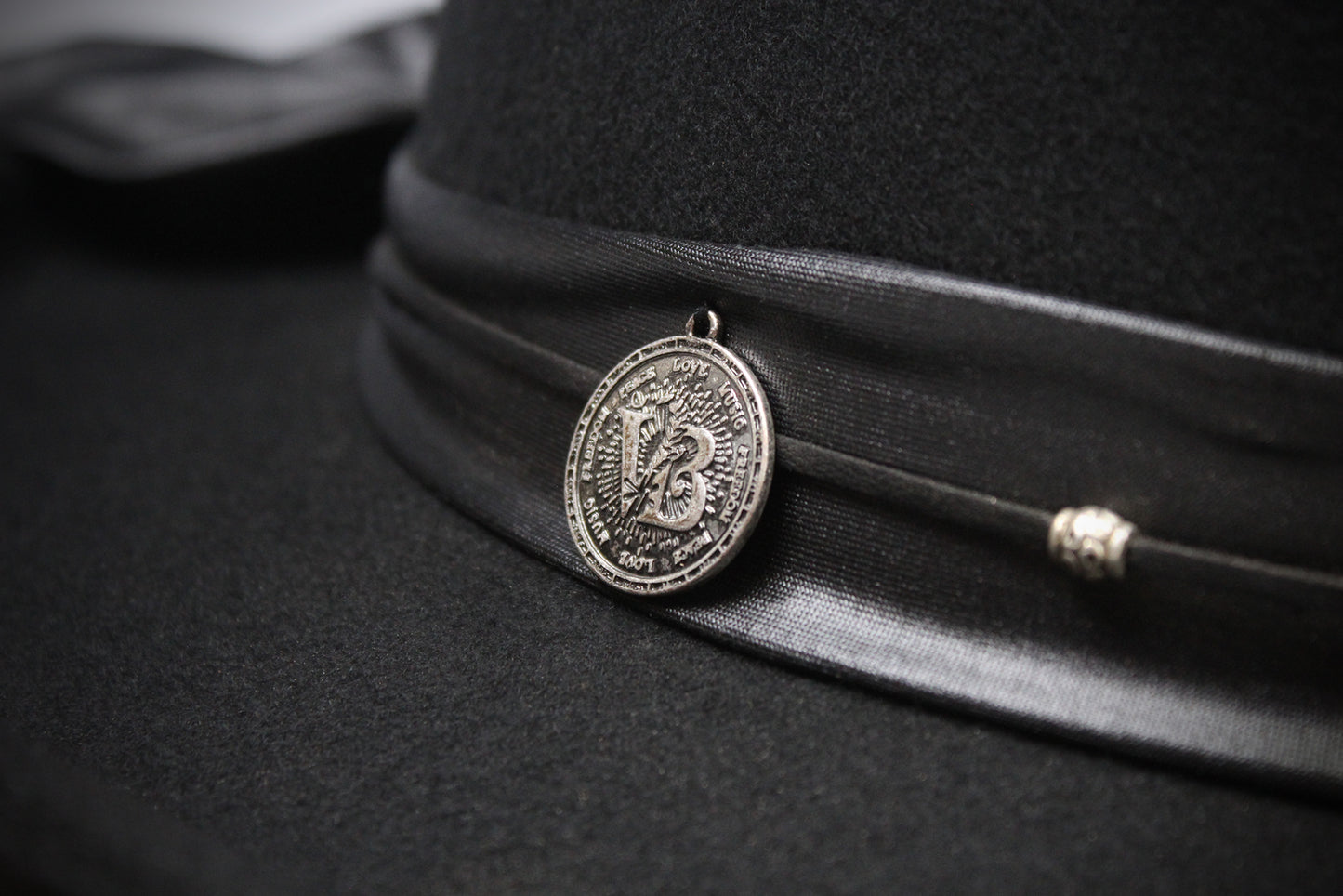 One Off Custom Gambler Hat: Black Wool Felt with purple detailing size Extra Large 61cm