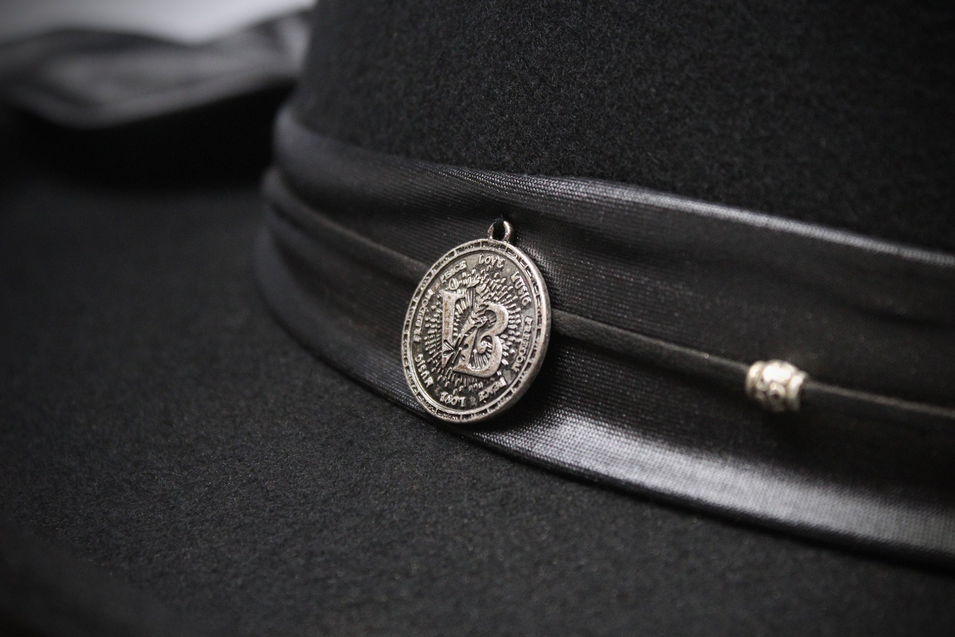 One Off Custom Gambler Hat: Black Wool Felt with purple detailing size Extra Large 61cm