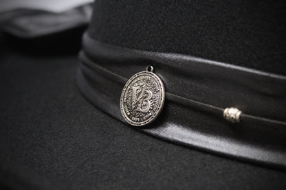 One Off Custom Gambler Hat: Black Wool Felt with purple detailing size Extra Large 61cm