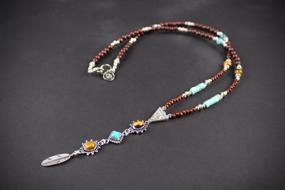 The Dallas Beaded Necklace: Turquoise, Tiger's Eye, Feather Charm
