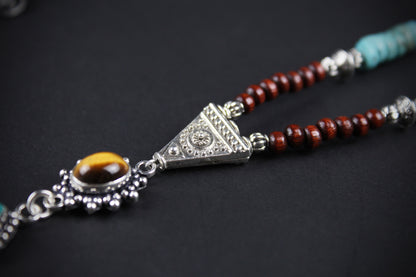 The Dallas Beaded Necklace: Turquoise, Tiger's Eye, Feather Charm