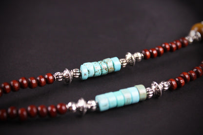 The Dallas Beaded Necklace: Turquoise, Tiger's Eye, Feather Charm
