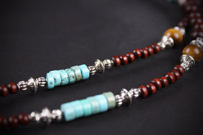 The Dallas Beaded Necklace: Turquoise, Tiger's Eye, Feather Charm