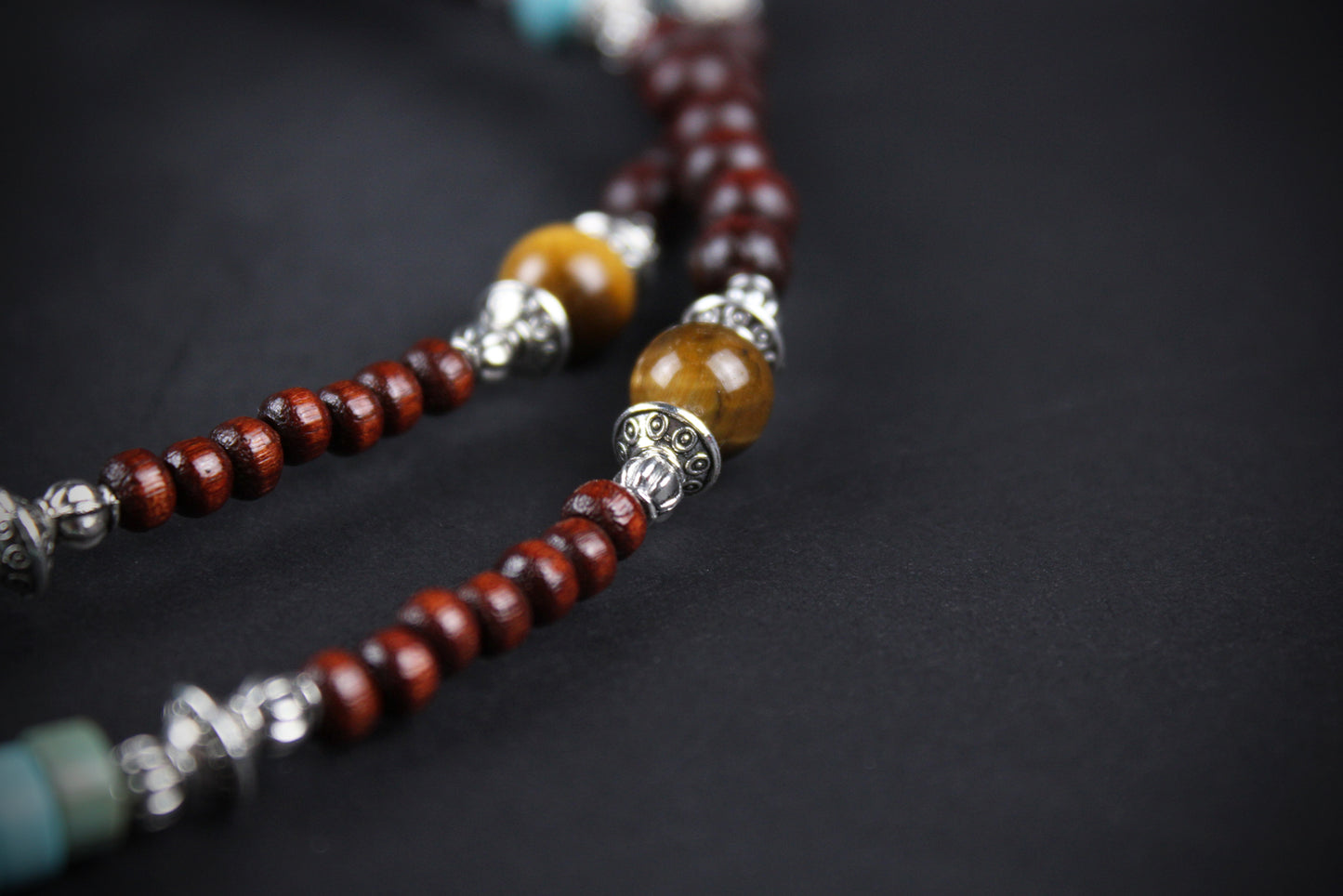 The Dallas Beaded Necklace: Turquoise, Tiger's Eye, Feather Charm