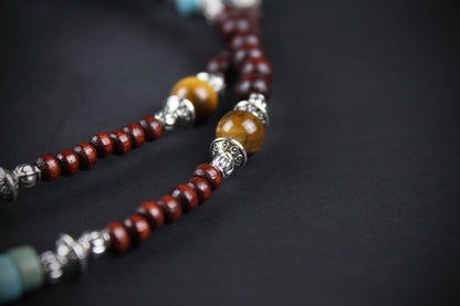 The Dallas Beaded Necklace: Turquoise, Tiger's Eye, Feather Charm