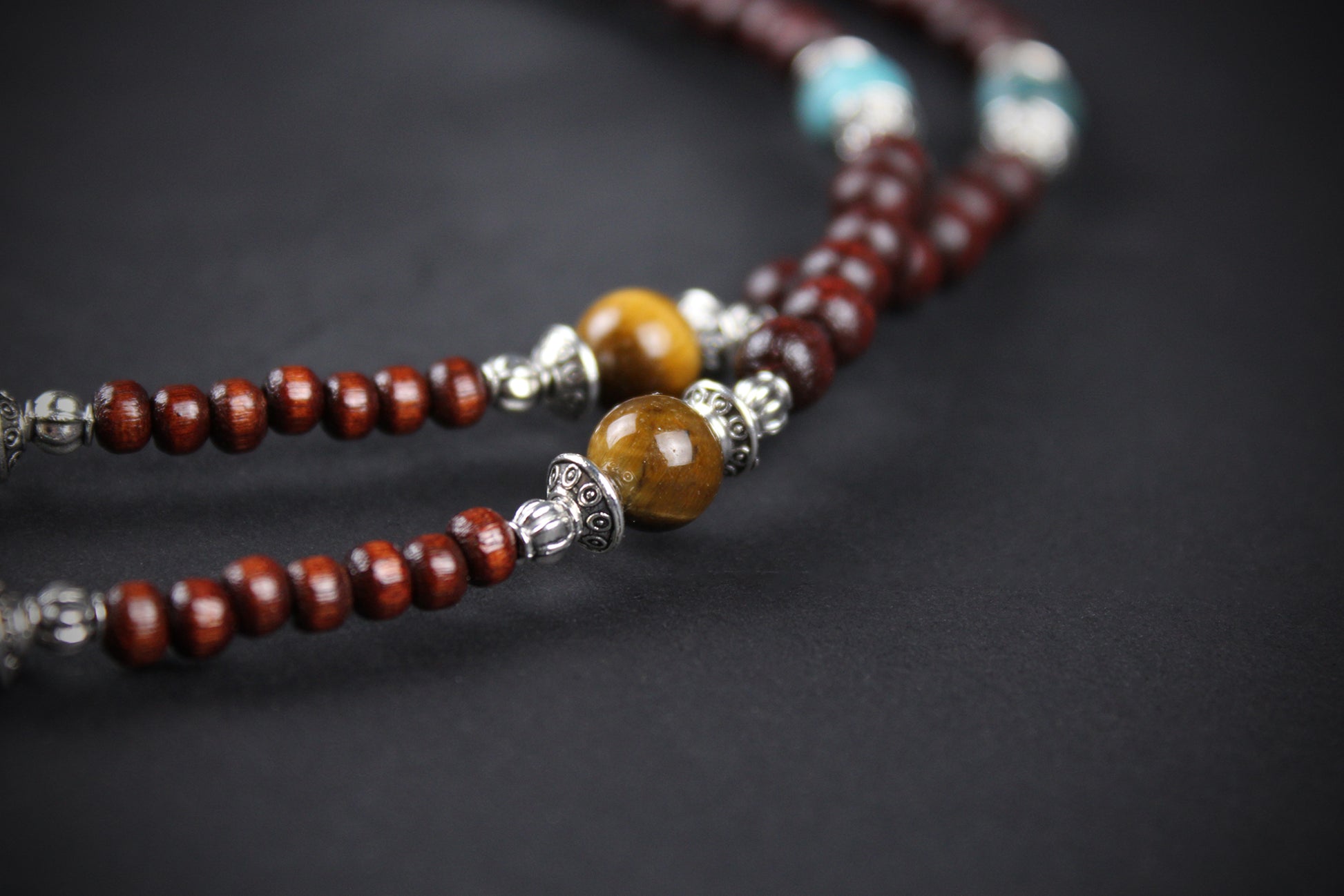 The Dallas Beaded Necklace: Turquoise, Tiger's Eye, Feather Charm