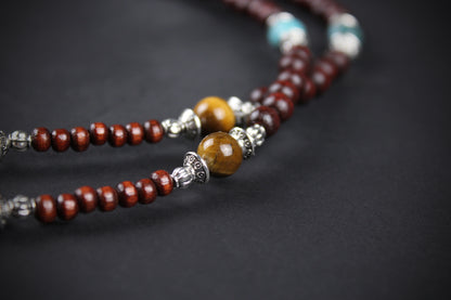 The Dallas Beaded Necklace: Turquoise, Tiger's Eye, Feather Charm