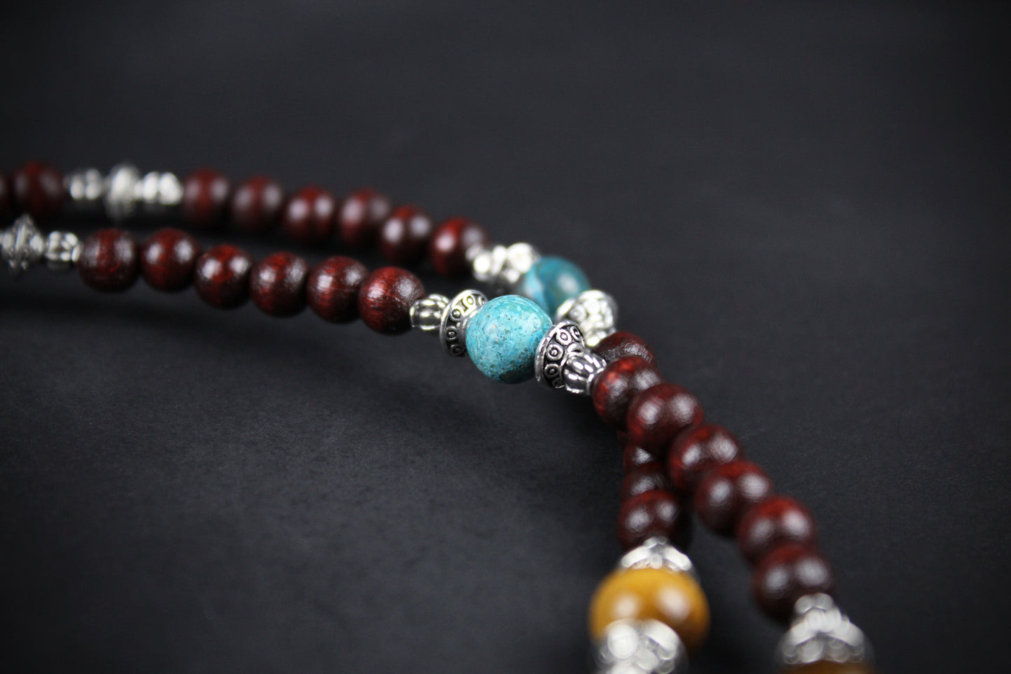 The Dallas Beaded Necklace: Turquoise, Tiger's Eye, Feather Charm
