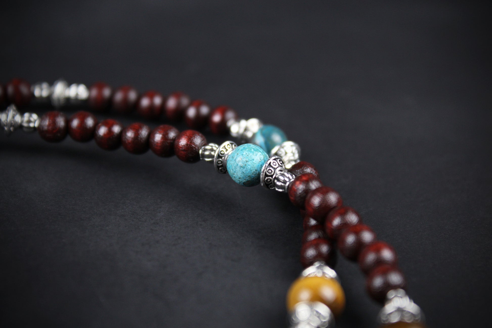 The Dallas Beaded Necklace: Turquoise, Tiger's Eye, Feather Charm