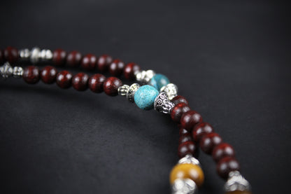 The Dallas Beaded Necklace: Turquoise, Tiger's Eye, Feather Charm