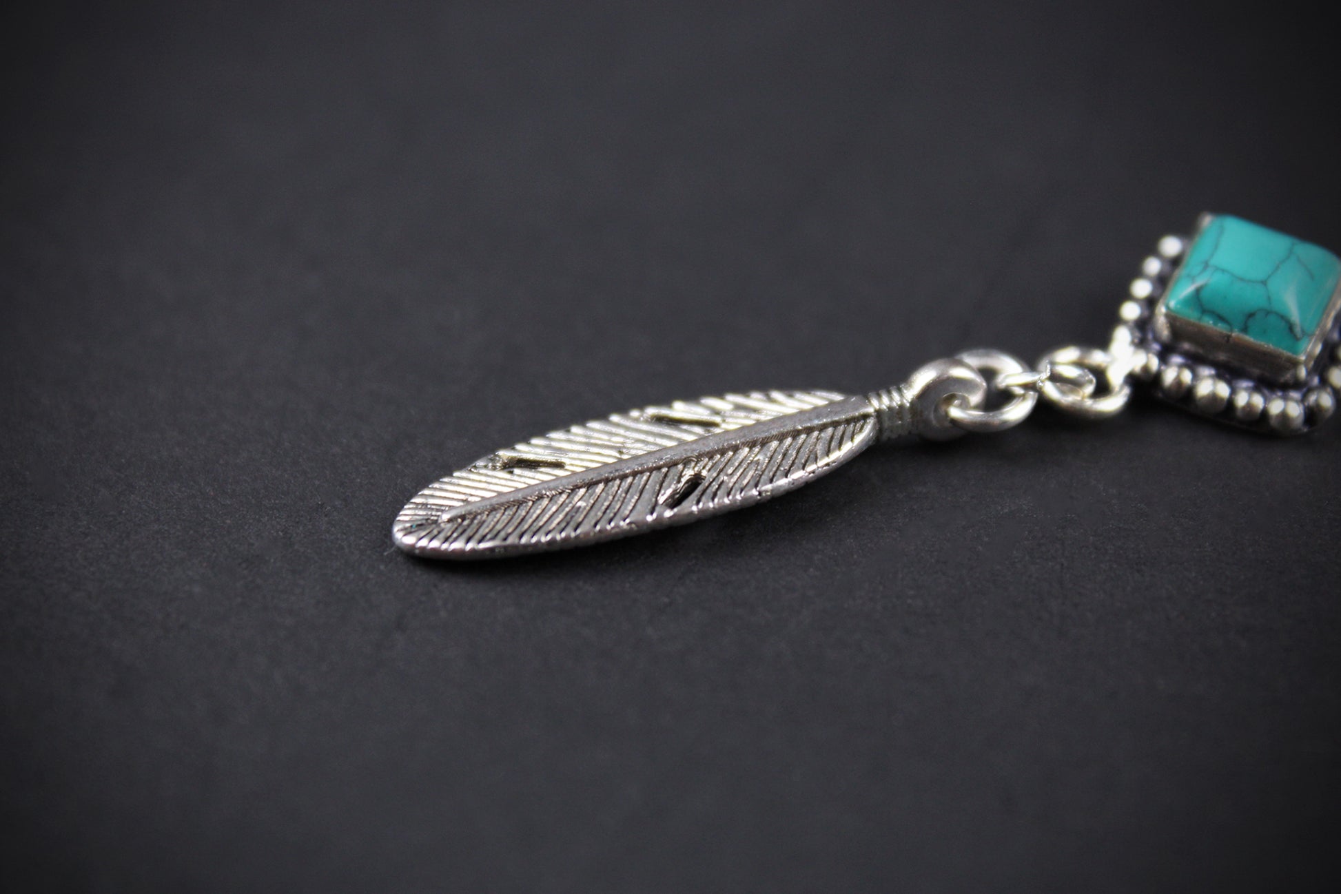 The Savannah Beaded Necklace: Turquoise, Tiger's Eye, Feather Charm