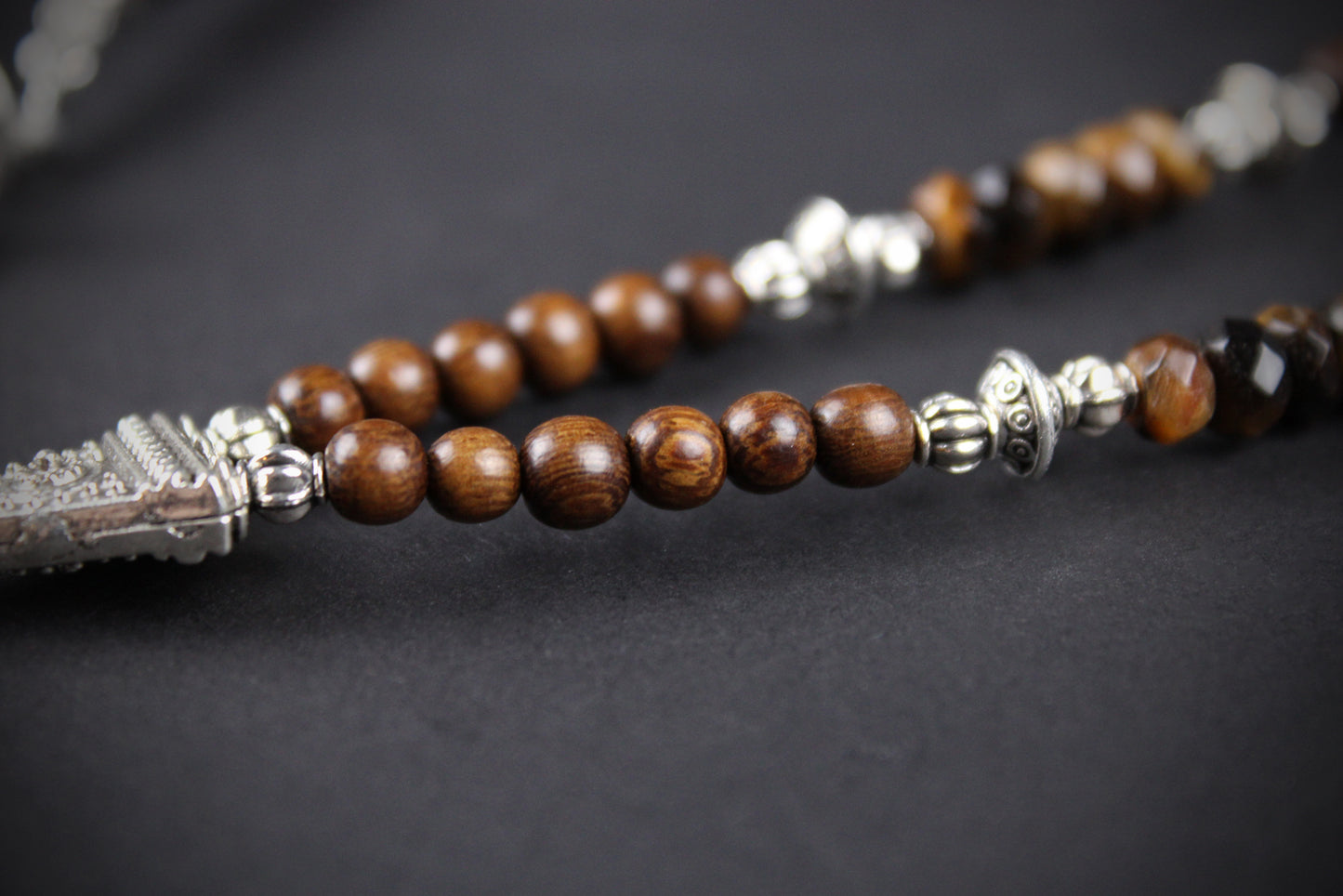 The Savannah Beaded Necklace: Turquoise, Tiger's Eye, Feather Charm