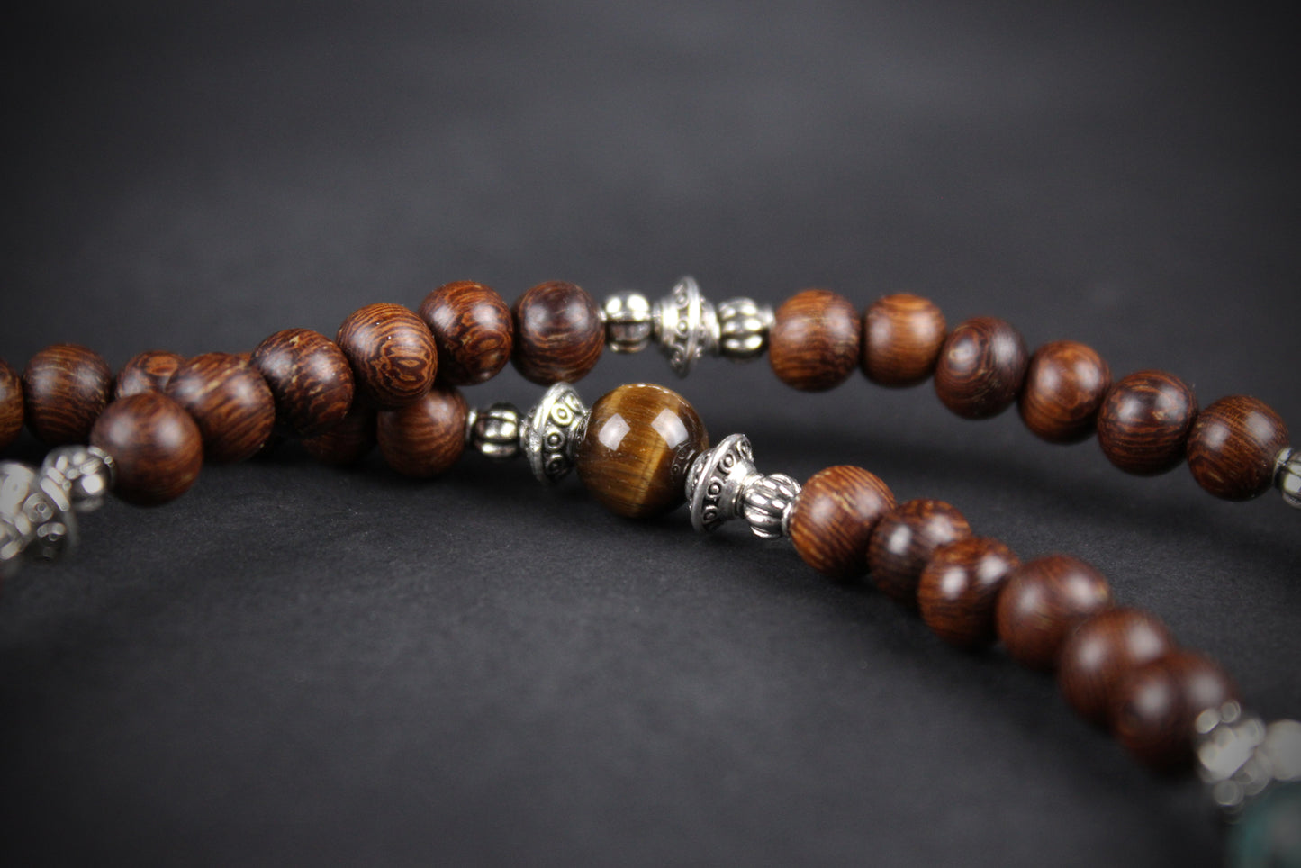 The Savannah Beaded Necklace: Turquoise, Tiger's Eye, Feather Charm