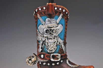 Skull Cowboy Boot Lamp: Resin Western Decor with Leather Shade