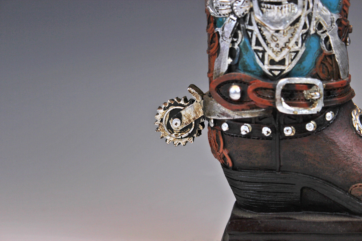 Skull Cowboy Boot Lamp: Resin Western Decor with Leather Shade