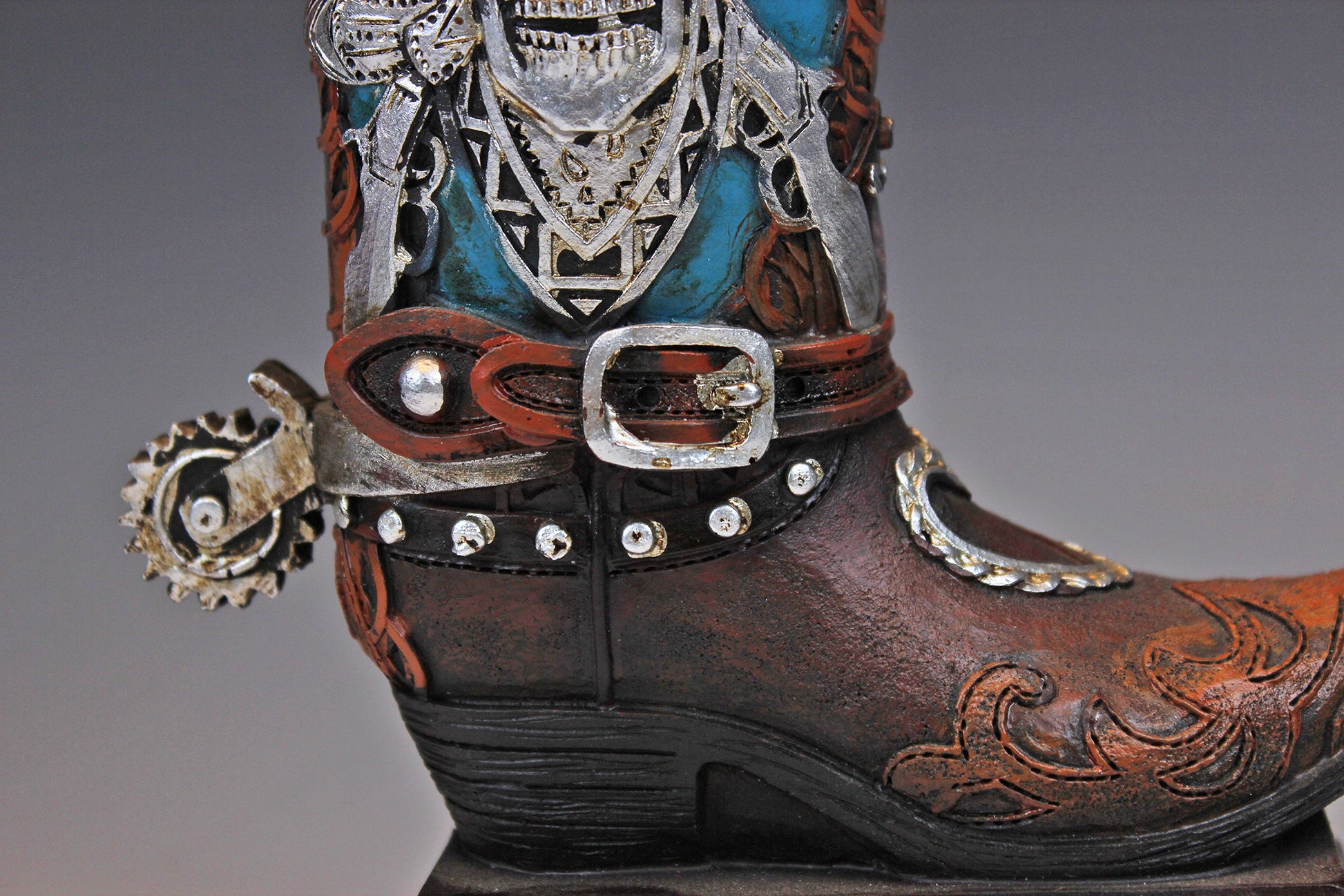 Skull Cowboy Boot Lamp: Resin Western Decor with Leather Shade