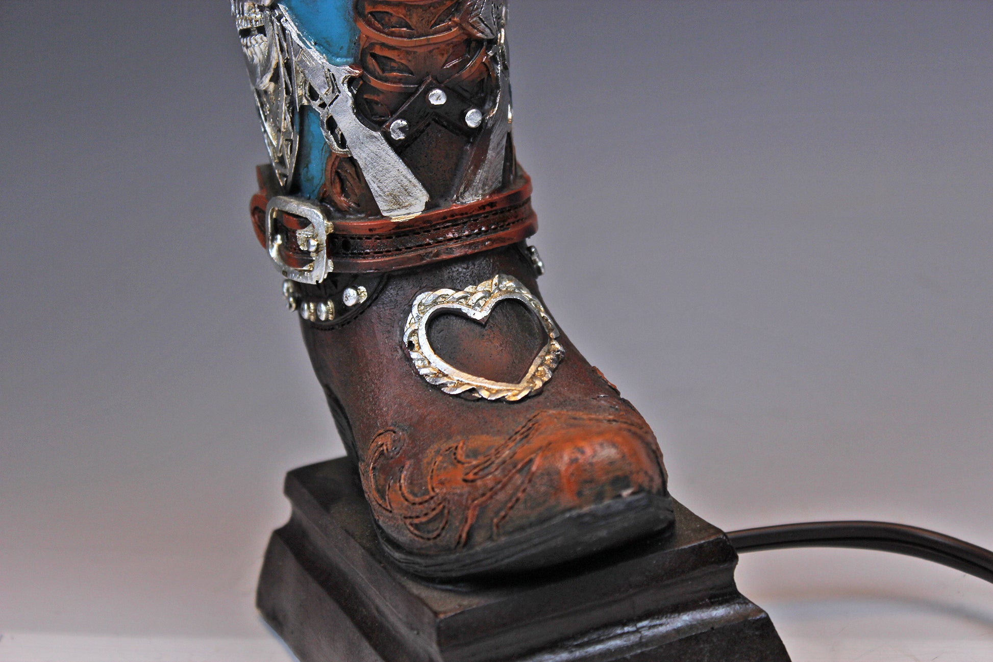 Skull Cowboy Boot Lamp: Resin Western Decor with Leather Shade
