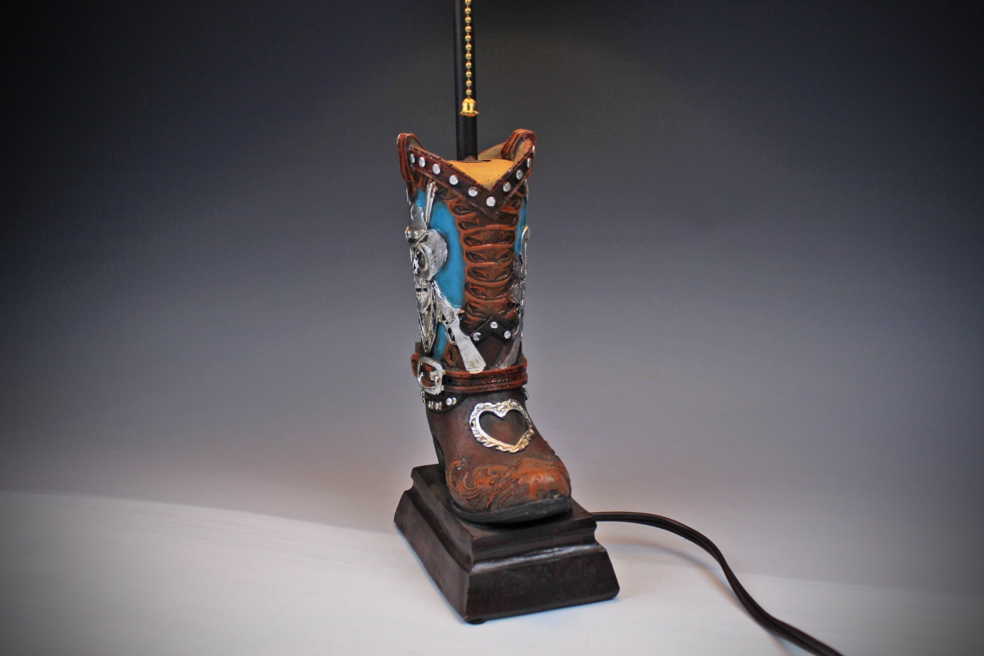 Skull Cowboy Boot Lamp: Resin Western Decor with Leather Shade
