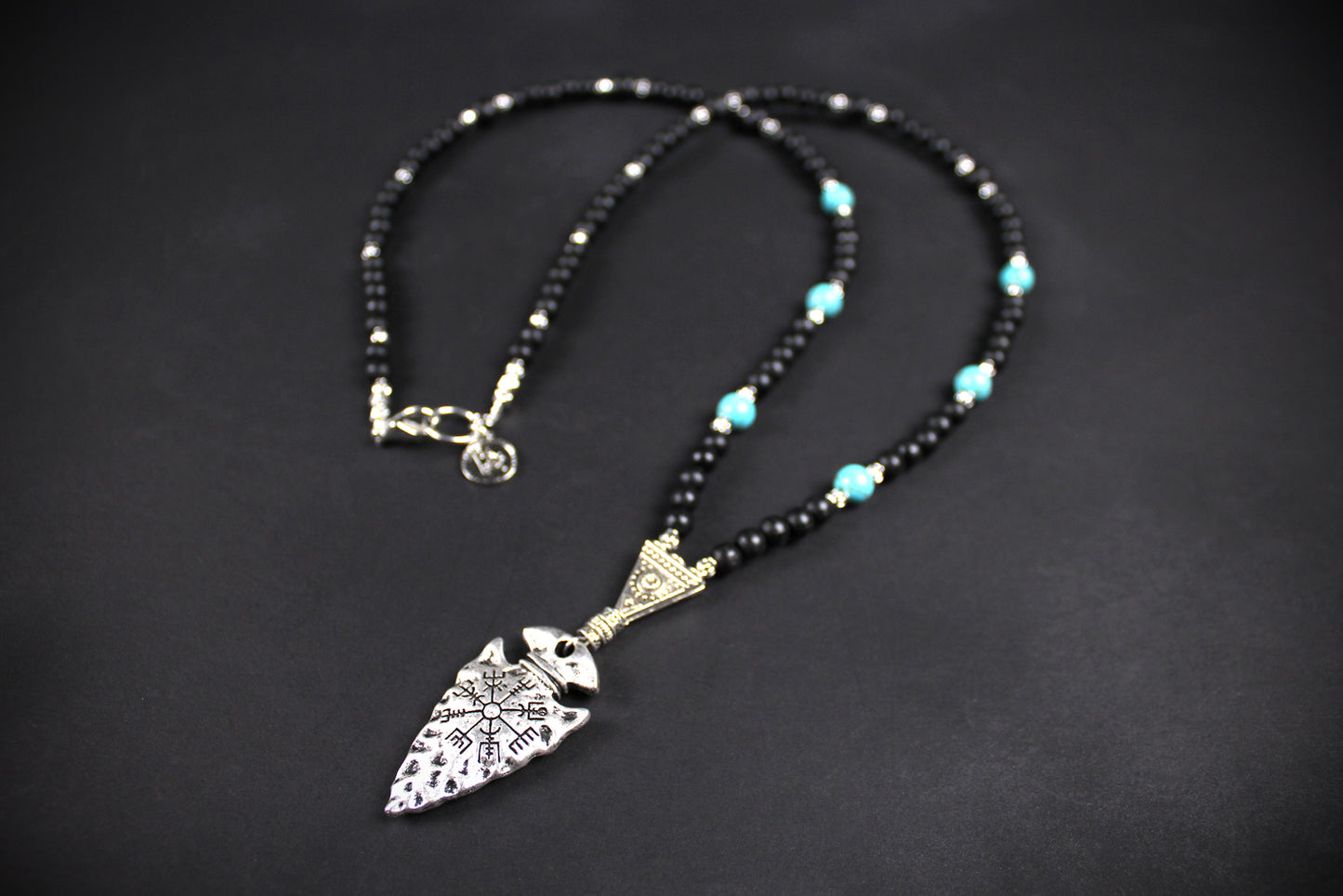 Valhalla Turquoise Layered Necklace Set: Viking Arrowhead, Pirate Coin, Black Wood & Howlite