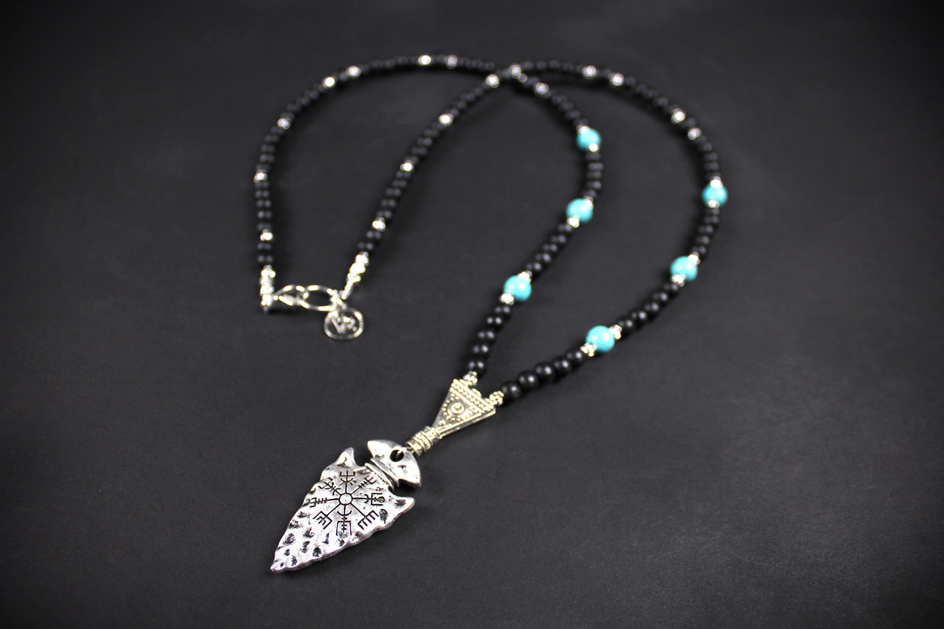 Valhalla Turquoise Layered Necklace Set: Viking Arrowhead, Pirate Coin, Black Wood & Howlite