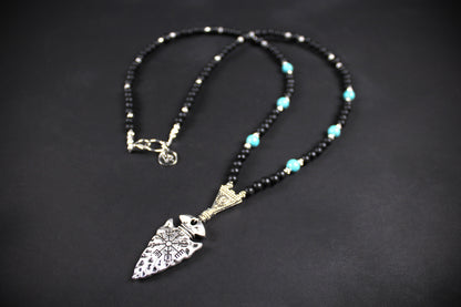 Valhalla Turquoise Layered Necklace Set: Viking Arrowhead, Pirate Coin, Black Wood & Howlite