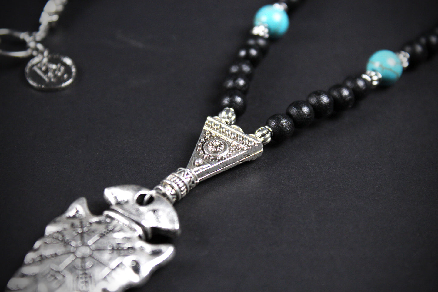 Valhalla Turquoise Layered Necklace Set: Viking Arrowhead, Pirate Coin, Black Wood & Howlite