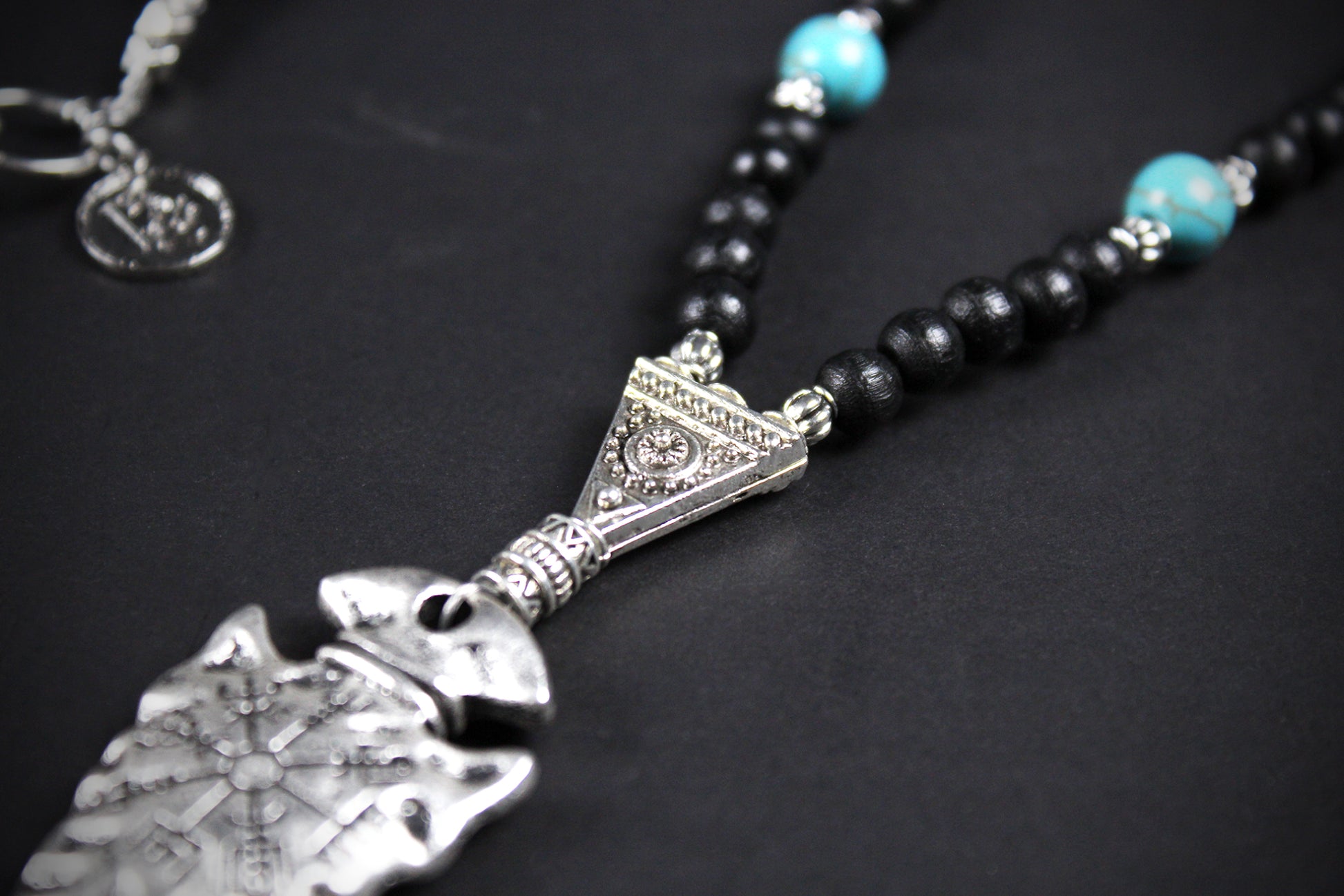Valhalla Turquoise Layered Necklace Set: Viking Arrowhead, Pirate Coin, Black Wood & Howlite