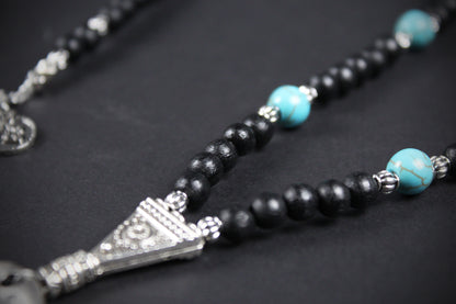 Valhalla Turquoise Layered Necklace Set: Viking Arrowhead, Pirate Coin, Black Wood & Howlite