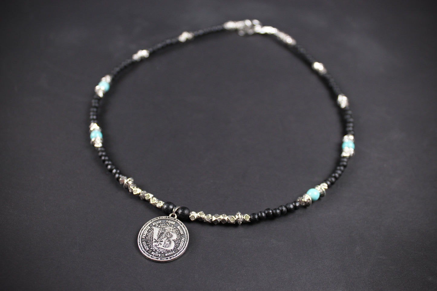 Valhalla Turquoise Layered Necklace Set: Viking Arrowhead, Pirate Coin, Black Wood & Howlite
