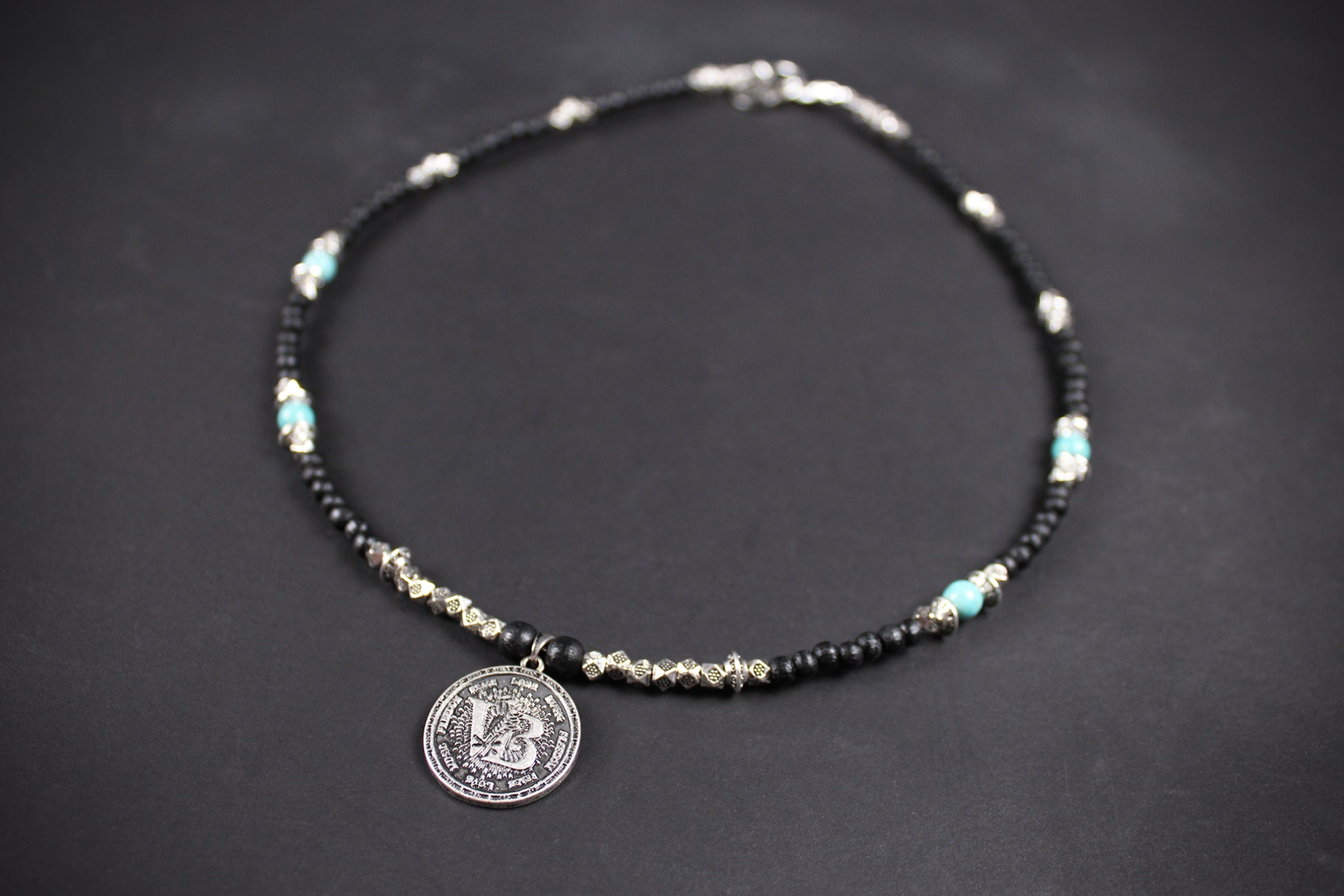 Valhalla Turquoise Layered Necklace Set: Viking Arrowhead, Pirate Coin, Black Wood & Howlite