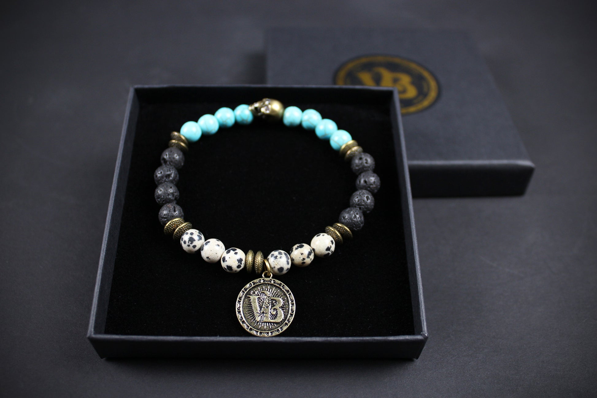 The Snake Eyes Bracelet - Lava Stone Howlite Dalmatian Jasper With Bronze Detail