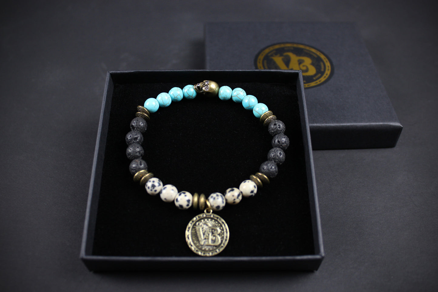 The Snake Eyes Bracelet - Lava Stone Howlite Dalmatian Jasper With Bronze Detail